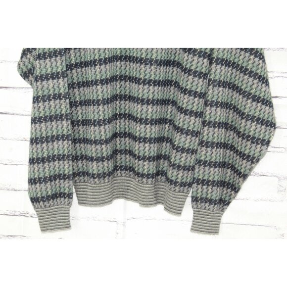 Vintage Expressions Gray Green Striped Acrylic Knit Sweater Size L Naturecore - Picture 3 of 9